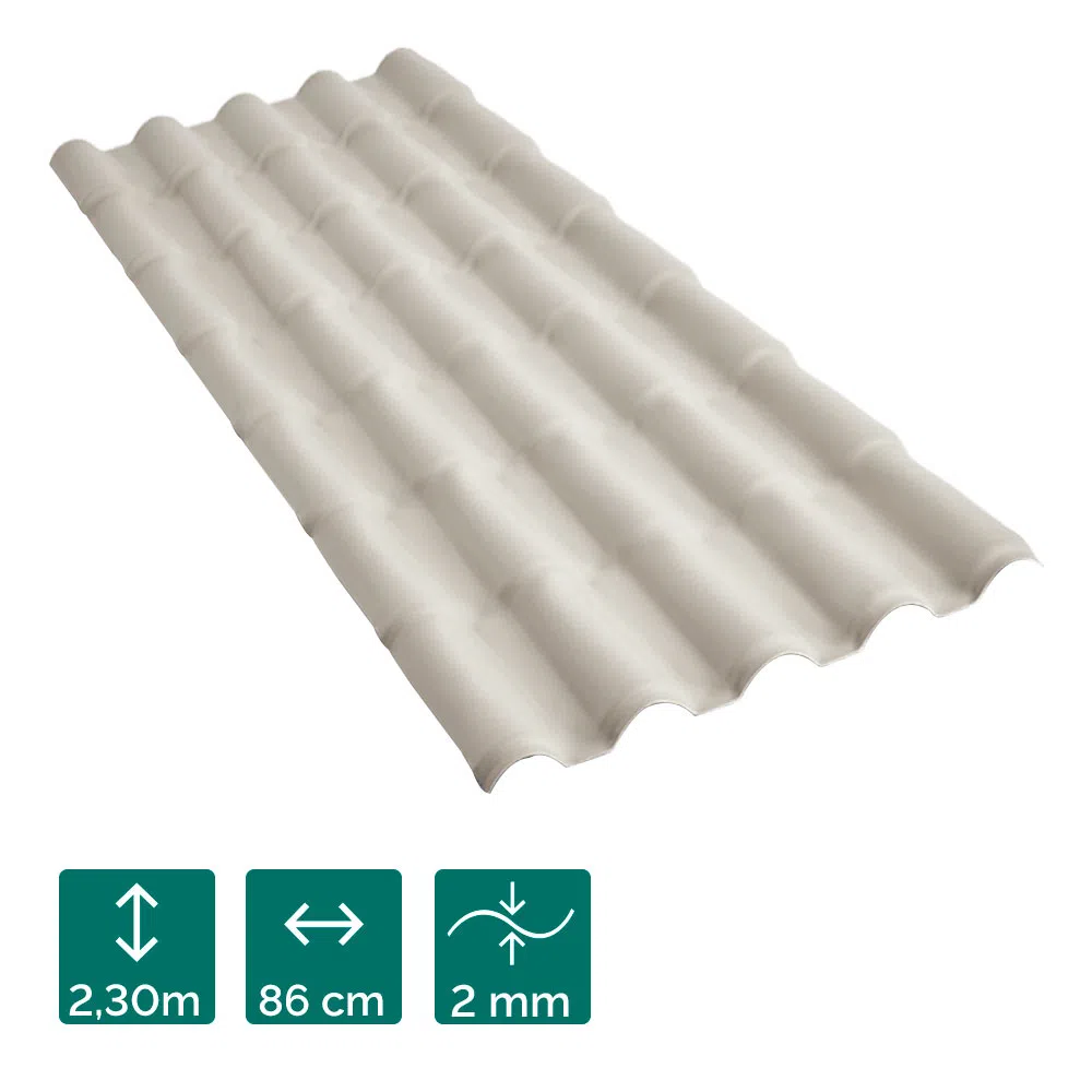 Telha de PVC Colonial Branca 2,30m x 86cm 2mm - Precon