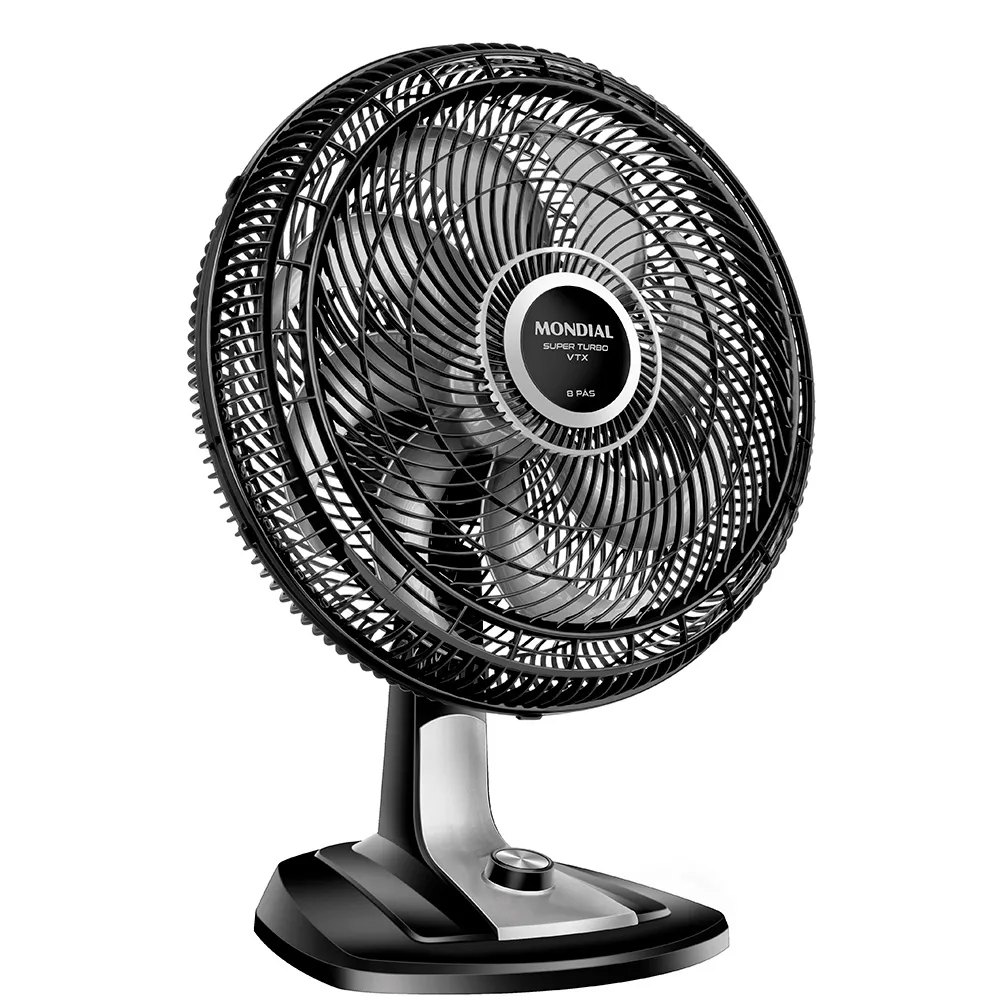 Ventilador de Mesa com 8 Pás Super Silencioso Tubo Preto e Cinza 40CM 220V 140W